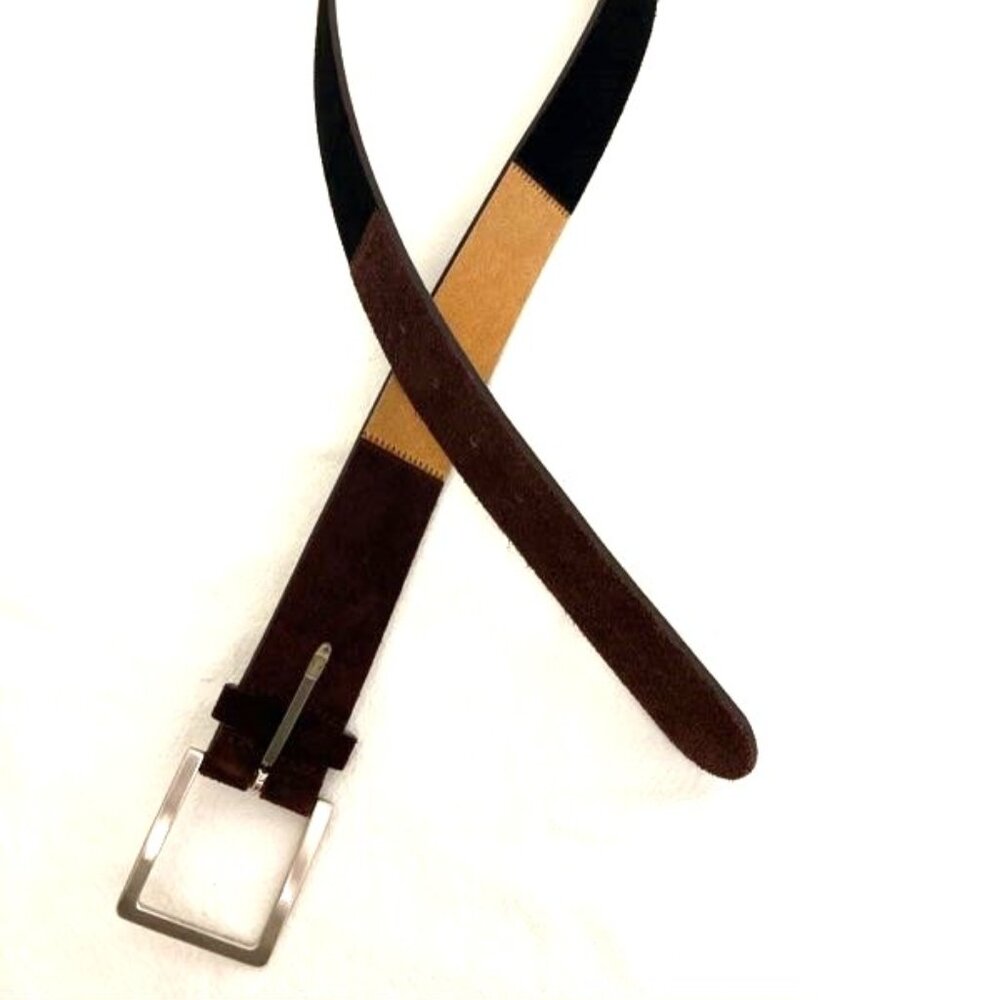 Amanda Smith Belt Sz M (34-36) Color Block Chocolate Brown Tan Black Faux Suede
